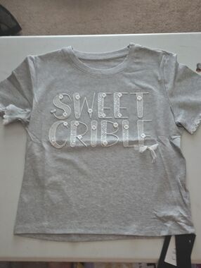 Girls' Gray Short Sleeve Tee with 'SWEET CRIBBLE' Embroidery